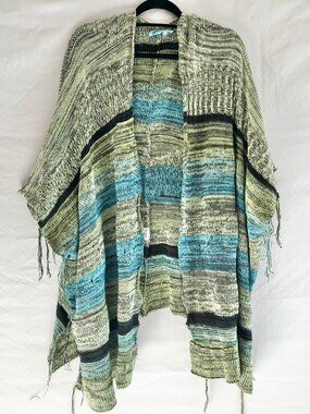 Goddis "Bullito Poolside" Sweater Knit Fringe Kaftan Kimono Size S/M